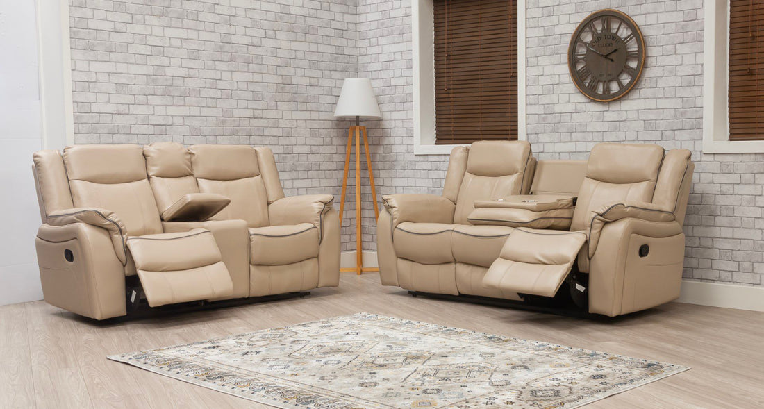 Brooklyn Recliner Sofa Set | Luxurious Beige Leather for Ultimate Comfort