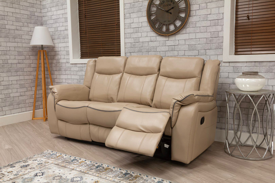 Brooklyn Recliner Sofa Set | Luxurious Beige Leather for Ultimate Comfort
