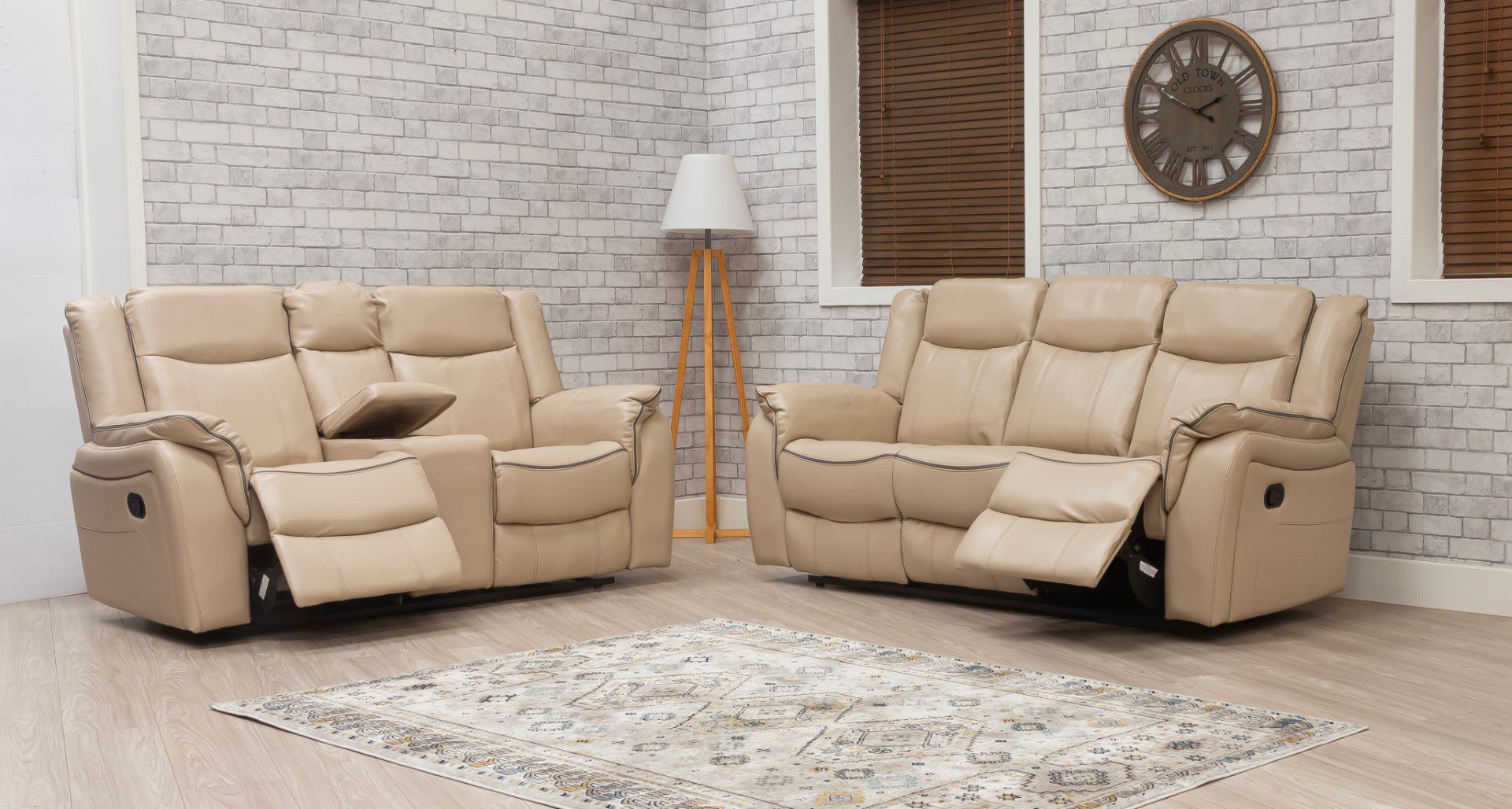 Brooklyn Recliner Sofa Set | Luxurious Beige Leather for Ultimate Comfort