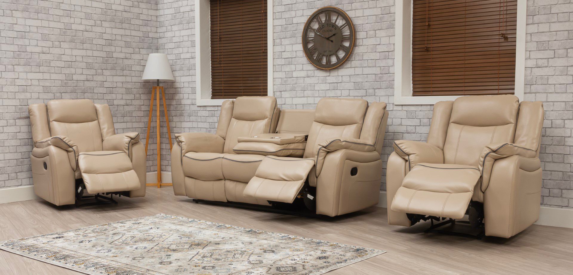 Brooklyn Recliner Sofa Set | Luxurious Beige Leather for Ultimate Comfort