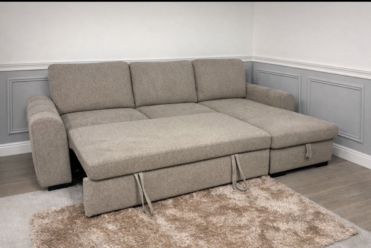 Mellisa Corner Sofa Bed with Storage Chaise – Modern Fabric L-Shape Sofa