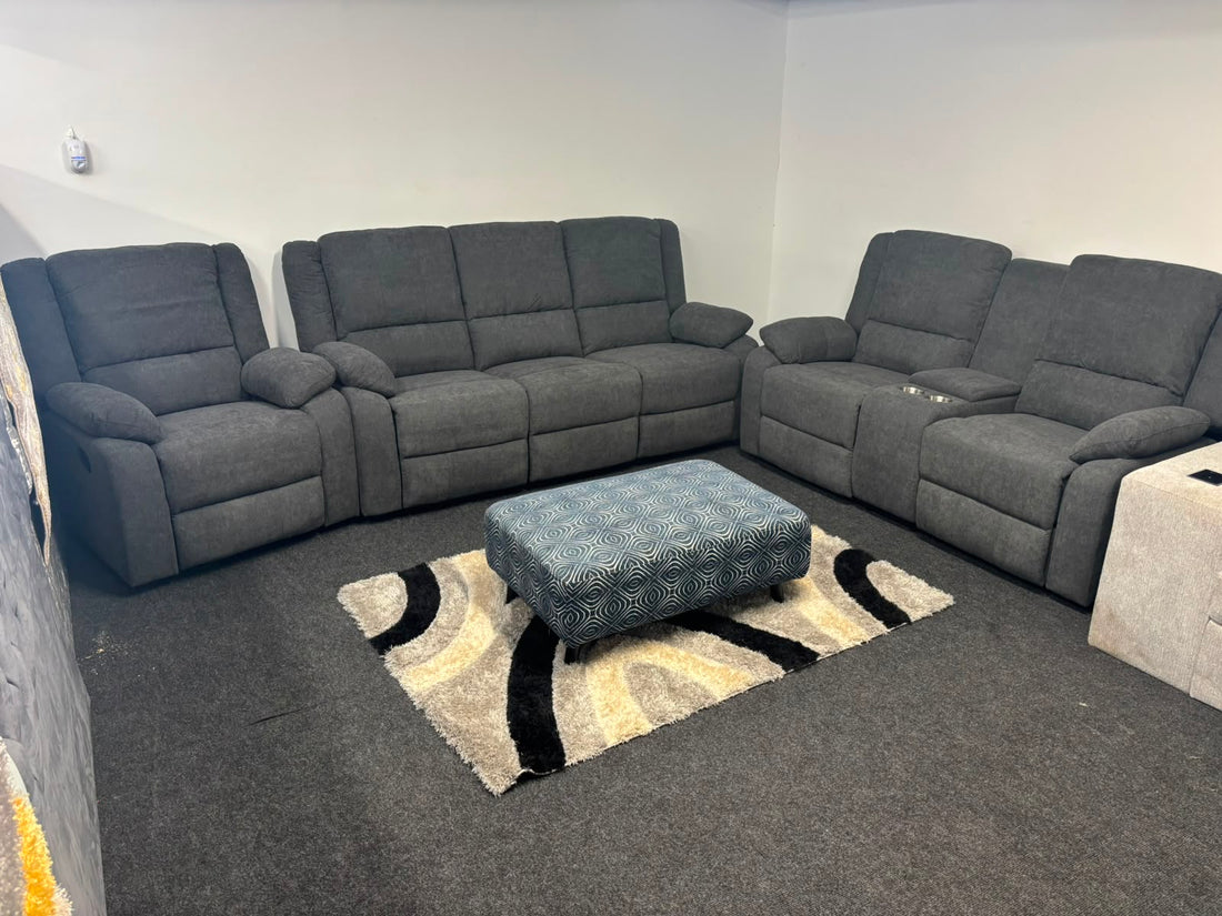 Grey Fabric Madrid Recliner Sofa Suite